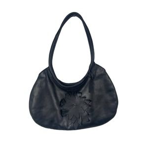 Vintage genuine leather black floral mini half moon shoulder bag